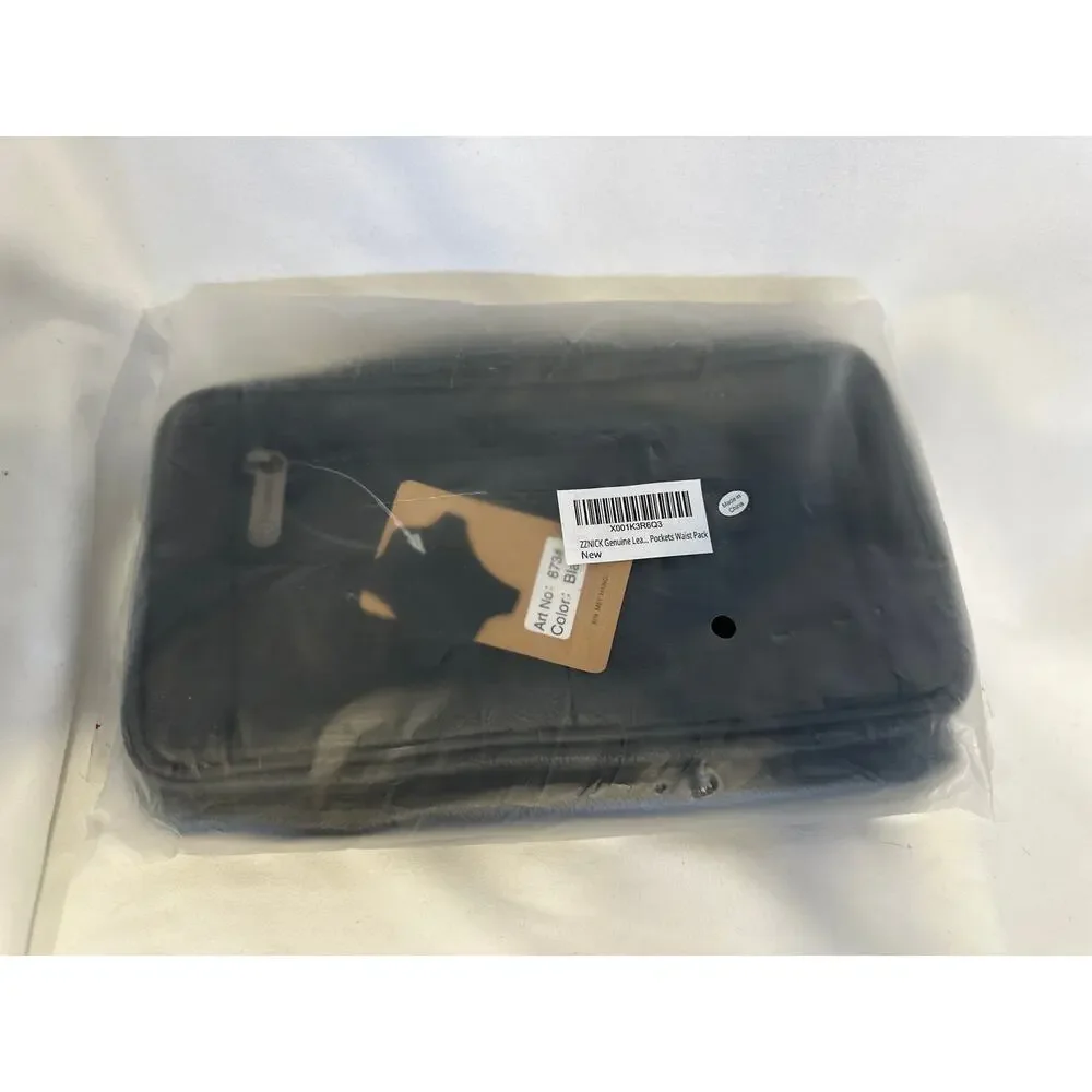 Genuine Leather Fanny Pack/Waist Bag/Organizer with Adjustable Belt- BLACK